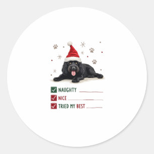 Sticker Rond Joli chien de Terre-Neuve Noël méchant gentil essa
