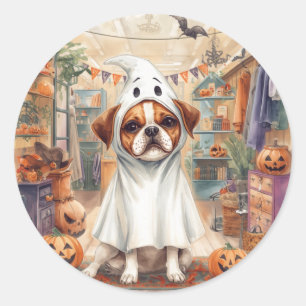 Sticker Rond Joli Chien Fantôme Joyeux Halloween