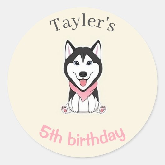 Sticker Rond Joli chien husky noir et blanc (Devant)
