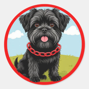 Sticker Rond Joli chien noir avec collier rouge dans le style c