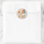 Sticker Rond Joli chiot avec ballons, 2e anniversaire  (Sac)