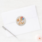 Sticker Rond Joli chiot avec ballons, 2e anniversaire  (Enveloppe)