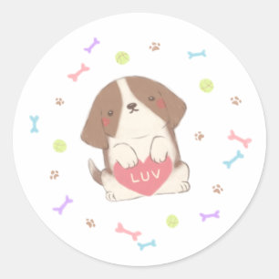 Sticker Rond Joli chiot avec l'illustration de LUV