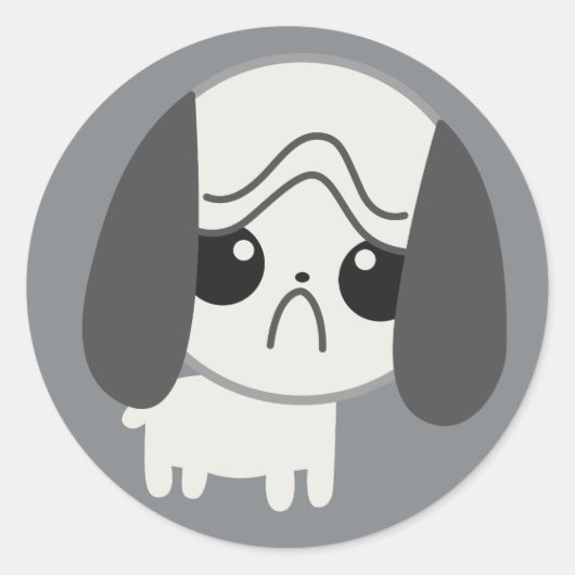 Sticker Rond Joli chiot Carlin triste (Devant)