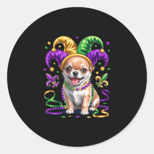 Sticker Rond Joli chiot Chihuahua Mardi Gras Amateurs de chiens