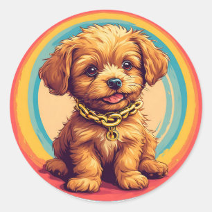Sticker Rond Joli chiot de dessin animé