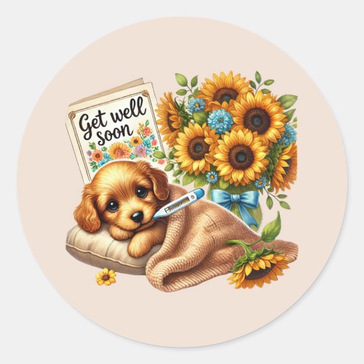 Sticker Rond Joli chiot de rétablissement  (Devant)