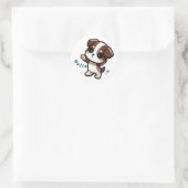 Sticker Rond Joli chiot disant bonjour (Sac)