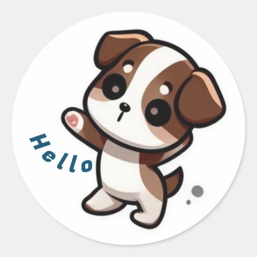 Sticker Rond Joli chiot disant bonjour (Devant)