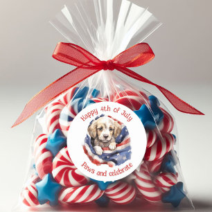Sticker Rond Joli chiot drapeau américain rouge blanc bleu Joye