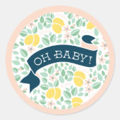 Sticker Rond Joli citron jaune Baby shower botanique (Devant)
