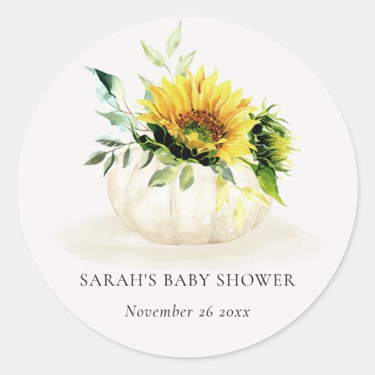 Sticker Rond Joli Citrouille de tournesol rustique Baby shower  (Devant)
