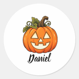 Sticker Rond Joli Citrouille Orange Monogramme Nom Halloween T