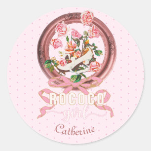 Sticker Rond Joli Classique Rose Rococo Fille Roses Nœud Chauss