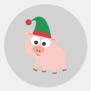 Sticker Rond Joli cochon Elfe de Noël