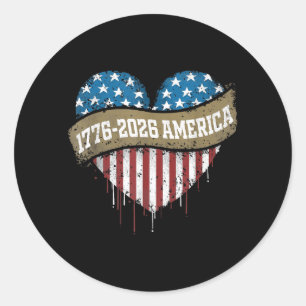 Sticker Rond Joli cœur de drapeau 1776 2026 4 juillet 250e