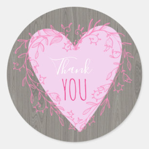 Sticker Rond Joli cœur rose avec cadre gribouillé sur bois Merc