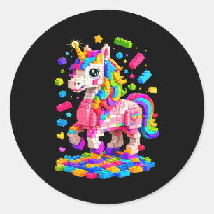 Sticker Rond Joli constructeur maître licorne construisant des