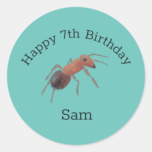 Sticker Rond Joli Cool Ant Illustration d'anniversaire (Devant)
