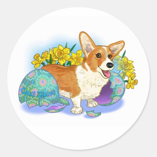 Sticker Rond Joli Corgi de Pâques (Devant)