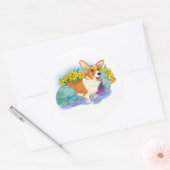Sticker Rond Joli Corgi de Pâques (Enveloppe)