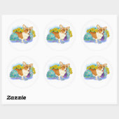 Sticker Rond Joli Corgi de Pâques (Feuille)