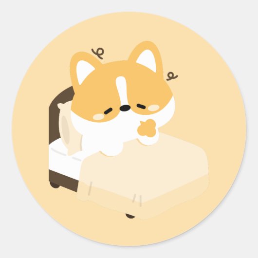 Sticker Rond Joli Corgi Fatigué (Devant)