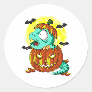 Sticker Rond Joli costume d'Halloween T-rex amoureux de citroui