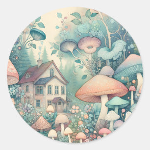 Sticker Rond Joli Cottage Core Whimsical Village