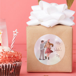 Sticker Rond Joli couple de danseuses illustrées Saint-Valentin
