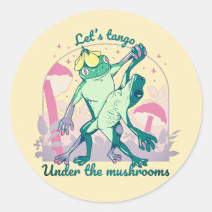 Sticker Rond Joli couple de grenouilles avec champignons Danse