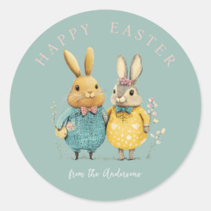Sticker Rond Joli couple lapin de Pâques