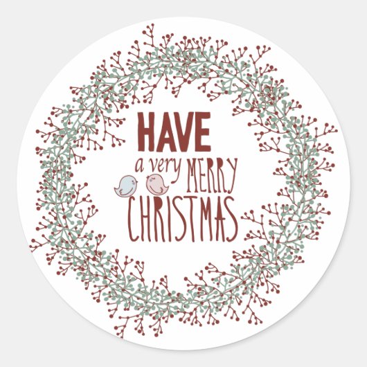 Sticker Rond Joli Couronne de Noël Joyeux Noël (Devant)