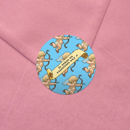 Sticker Rond Joli Cupidon Ajoutez le nom Motif de la Saint-Vale