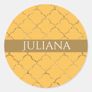 Sticker Rond Joli Daffodil Gold Quatrefoil Personnalisé
