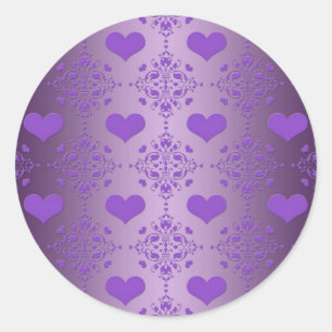 Sticker Rond Joli Damassé Cœurs Lavande Violet