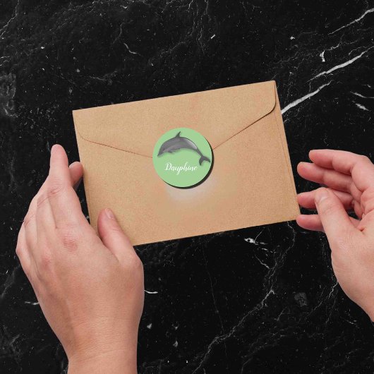 Sticker Rond Joli dauphin - ajouter nom classique collant rond