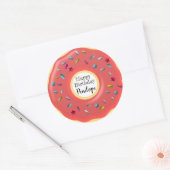 Sticker Rond Joli Décor De Donut Rose Personnalisé | Joyeux ann (Enveloppe)