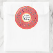 Sticker Rond Joli Décor De Donut Rose Personnalisé | Joyeux ann (Sac)
