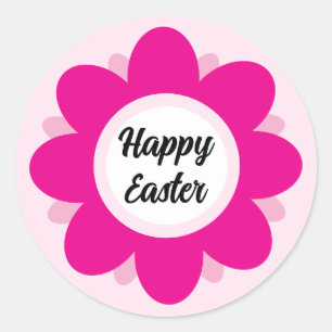 Sticker Rond Joli Design rose Fleur Joyeux Pâques