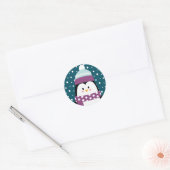 Sticker Rond Joli Dessin d'hiver Pingouin Flocon de neige (Enveloppe)