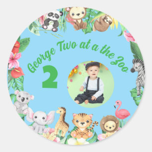 Sticker Rond Joli Deux au Zoo Animaux de la Jungle Anniversaire