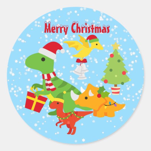 Sticker Rond Joli Dinosaure de Noël Enfants (Devant)