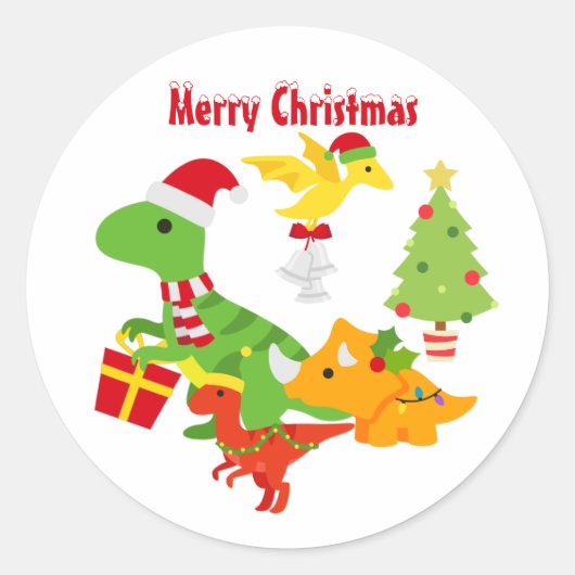 Sticker Rond Joli Dinosaure de Noël Enfants Blanc (Devant)