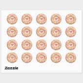 Sticker Rond Joli Donut Glaçé avec Paillettes Roses Merci (Feuille)