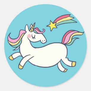 Sticker Rond Joli Doodle d'anniversaire Rainbow Unicorn et Star