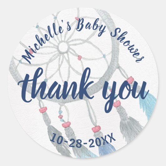 Sticker Rond Joli Dreamcatcher Boho Baby shower Merci (Devant)