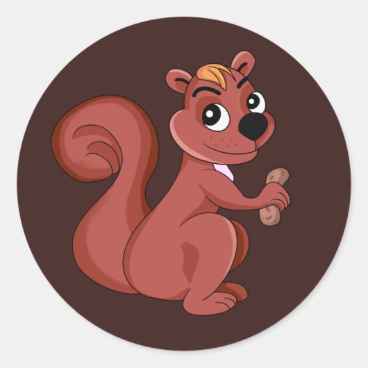 Sticker Rond Joli écureuil en caricature avec une cacahuète (Devant)