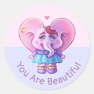 Sticker Rond Joli Éléphant Dit Que Tu Es Belle