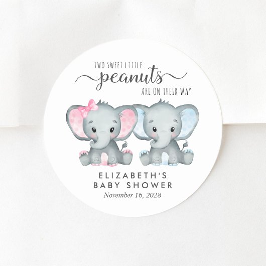 Sticker Rond Joli Elephant Garçon Et Fille Baby shower Twin